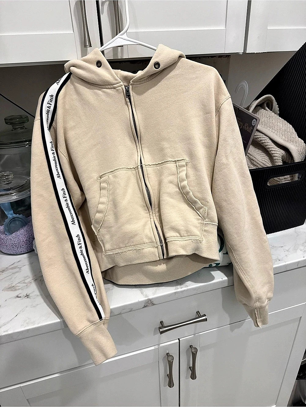 Abercrombie & Fitch Zip Front Hoodie in Beige